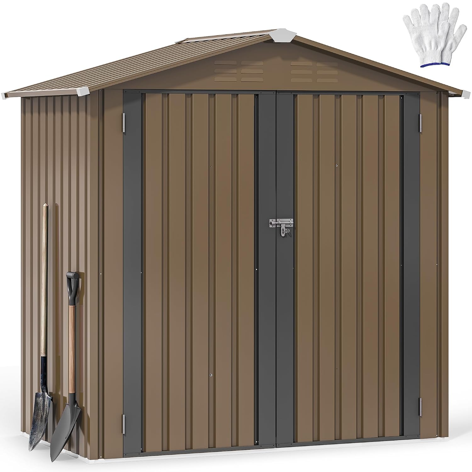 Gardening Tools - 6x4ft Metal Outdoor Storage Shed, Waterproof