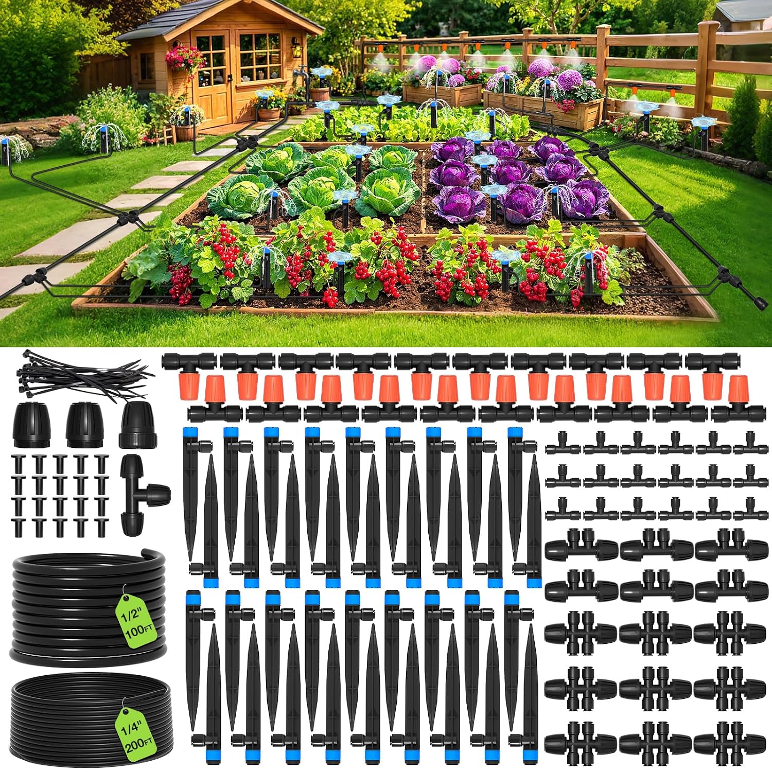 Drip Irrigation Kit - 300FT Drip Irrigation System Kit -